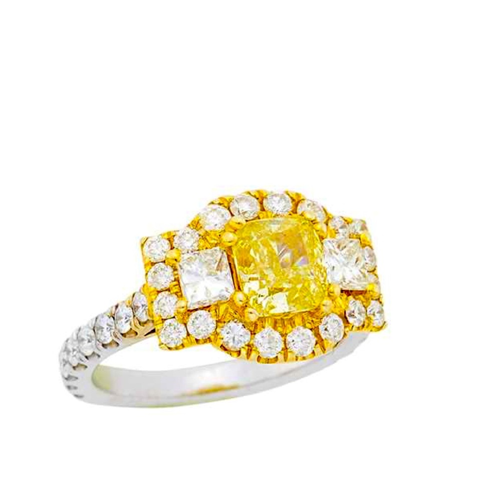 Estate GIA Certified 3.05 Ct SI1 Fancy Yellow Cushion Cut Diamond Engagment Ring